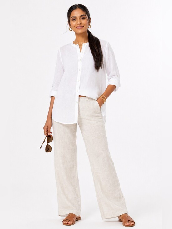 Tahari Tops - Tahari 100% Linen White Button Front Tunic Blouse Plus Size 1X NWT